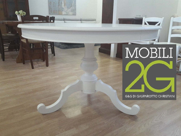 MOBILI-2G---TAVOLO-ARTE-POVERA-ROTONDO-COLORE-BIANCO-OPACO-D.120,-1-ALLUNGA-40-CENTIMETRI