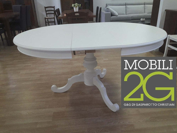 MOBILI-2G---TAVOLO-ARTE-POVERA-ROTONDO-COLORE-BIANCO-OPACO-D.120,-1-ALLUNGA-40-CENTIMETRI