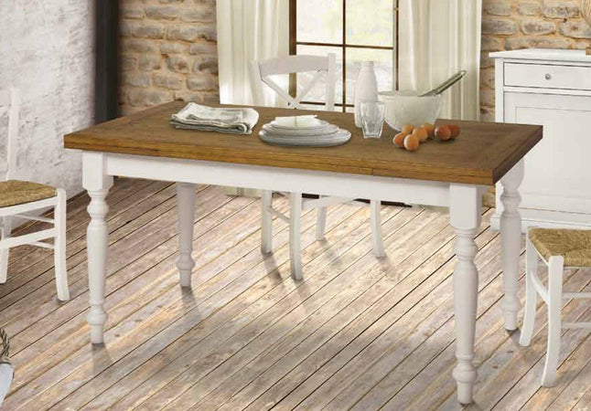 MOBILI-2G---Tavolo-da-pranzo-legno-Allungabile-country-Chic-Piano-Rovere-e-Bianco-90x90-LIBRO