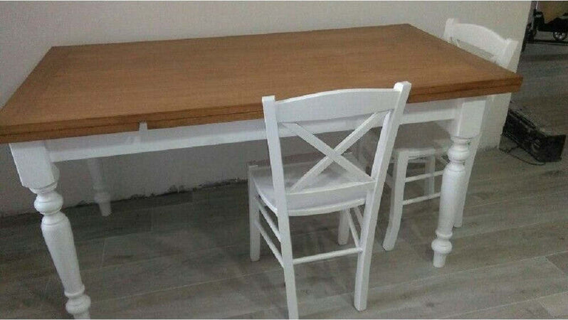 MOBILI-2G---Tavolo-da-pranzo-legno-Allungabile-country-Chic-Piano-Rovere-e-Bianco-90x90-LIBRO