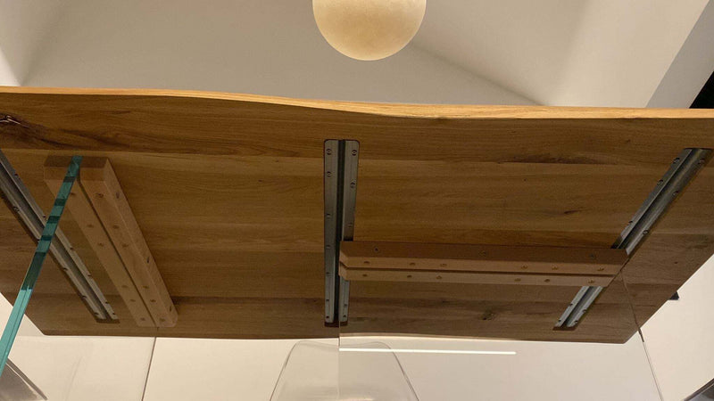 MOBILI-2G---TAVOLO-FISSO-IN-LEGNO-ROVERE-MASSELLO-180x90-spessore-4-cm-E-GAMBE-IN-VETRO