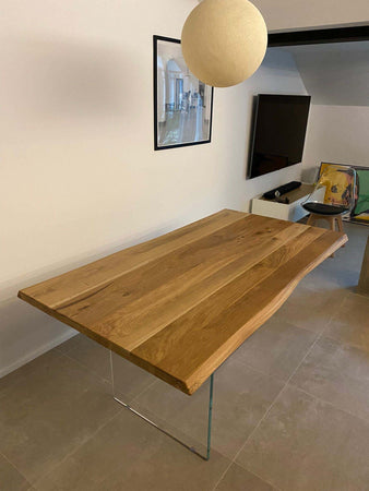 MOBILI-2G---TAVOLO-FISSO-IN-LEGNO-ROVERE-MASSELLO-180x90-spessore-4-cm-E-GAMBE-IN-VETRO