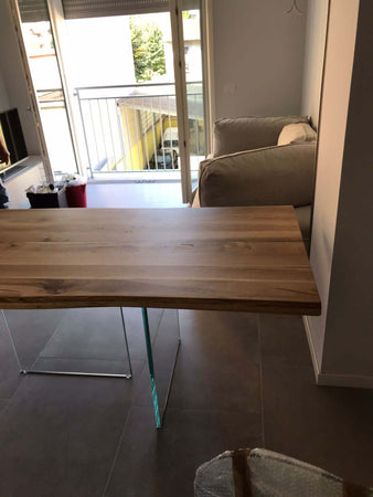 MOBILI-2G---TAVOLO-FISSO-IN-LEGNO-ROVERE-MASSELLO-180x90-spessore-4-cm-E-GAMBE-IN-VETRO