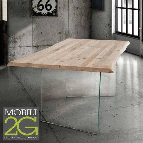 MOBILI-2G---TAVOLO-FISSO-IN-LEGNO-ROVERE-MASSELLO-250x100-spessore-4-cm-E-GAMBE-IN-VETRO