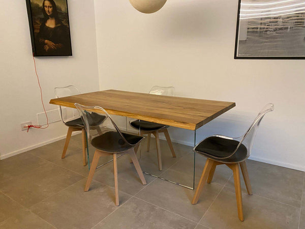 MOBILI-2G---TAVOLO-FISSO-IN-LEGNO-ROVERE-MASSELLO-250x100-spessore-4-cm-E-GAMBE-IN-VETRO