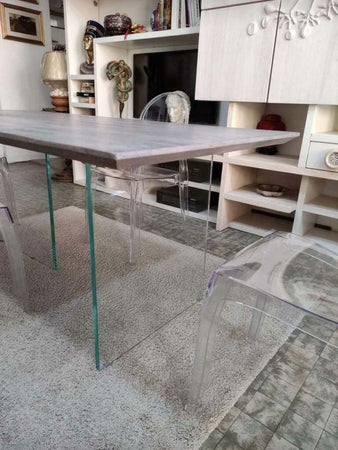 MOBILI-2G---TAVOLO-FISSO-IN-ROVERE-MASSELLO-NODATO-FINITURA-BETON-SPESSORE-4-CM.-MISURA-L.180-P.90-H.75