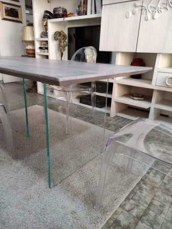 MOBILI-2G---TAVOLO-FISSO-IN-ROVERE-MASSELLO-NODATO-FINITURA-BETON-SPESSORE-4-CM.-MISURA-L.250-P.100-H.75
