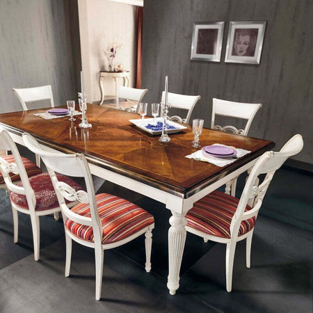 MOBILI-2G---Tavolo-fisso-rettangolare-Legno-Intarsio-shabby-bicolore-240x128x78