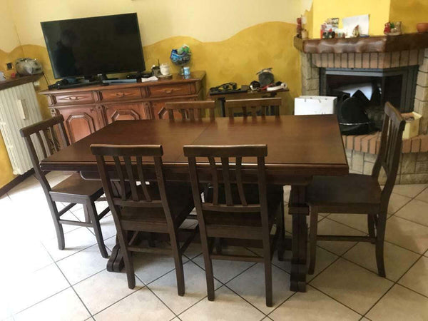 MOBILI-2G---Tavolo-Fratino-Allungabile-In-Legno-Tinta-Noce-Arte-Povera-180x100-Sala-e-Taverna