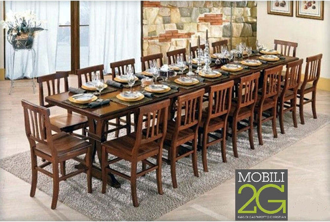 MOBILI-2G---Tavolo-Fratino-Allungabile-In-Legno-Tinta-Noce-Arte-Povera-180x100-Sala-e-Taverna