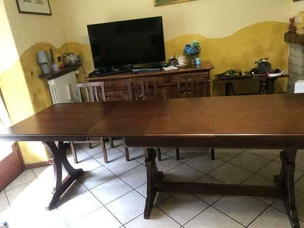 MOBILI-2G---Tavolo-Fratino-Allungabile-In-Legno-Tinta-Noce-Arte-Povera-180x100-Sala-e-Taverna