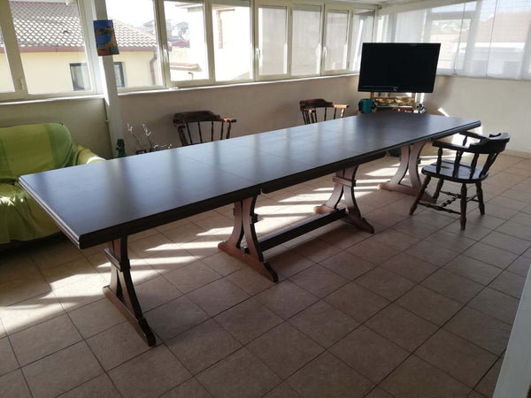 MOBILI-2G---Tavolo-Fratino-Allungabile-In-Legno-Tinta-Noce-Arte-Povera-180x85-Sala-e-Taverna