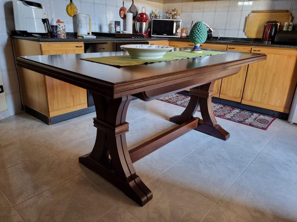 MOBILI-2G---Tavolo-Fratino-Allungabile-In-Legno-Tinta-Noce-Arte-Povera-180x85-Sala-e-Taverna