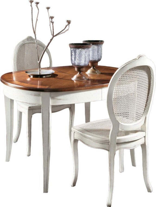 MOBILI-2G---Tavolo-ovale-allungabile-Classico-Legno-Intarsio-shabby-bicolore-115x95x78