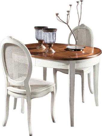 MOBILI-2G---Tavolo-ovale-allungabile-Classico-Legno-Intarsio-shabby-bicolore-115x95x78