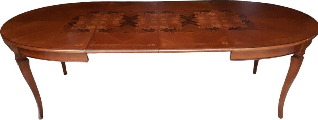 MOBILI-2G---Tavolo-ovale-allungabile-Classico-Legno-Intarsio-Tinta-Noce-160x110x77