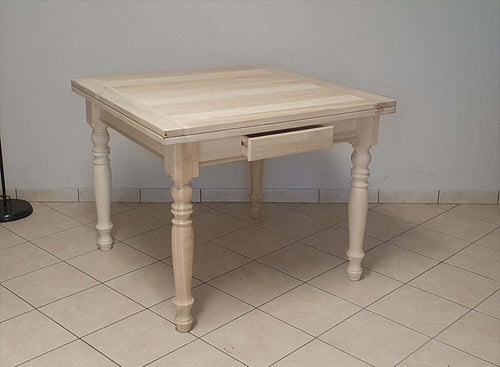 MOBILI-2G---Tavolo-quadrato-Allungabile-a-libro-In-Legno-massello-grezzo-100x100x80