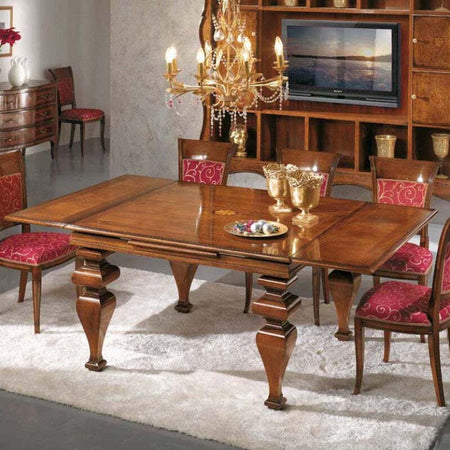 MOBILI-2G---Tavolo-quadrato-allungabile-classico-legno-tinta-noce-128X128x78