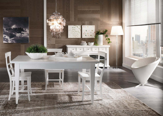 MOBILI-2G---TAVOLO-SHABBY-ALLUNGABILE-GAMBA-A-SPILLO-LEGNO-MASSELLO-BIANCO-L.140-P.90-H.80