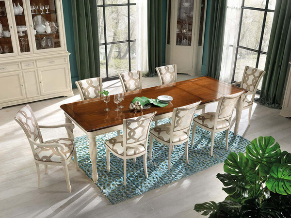 MOBILI-2G---TAVOLO-SHABBY-ALLUNGABILE-GAMBA-TORNITA-IN-LEGNO-BIANCO/NOCE-L.200-P.100-H.80