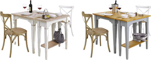 MOBILI-2G---TAVOLO+CONSOLLE-IN-ABETE-LACCATO-BIANCO-CONSUMATO-EFFETTO-SHABBY-CHIC-CON-PIANO-TINTA-NATURALE
