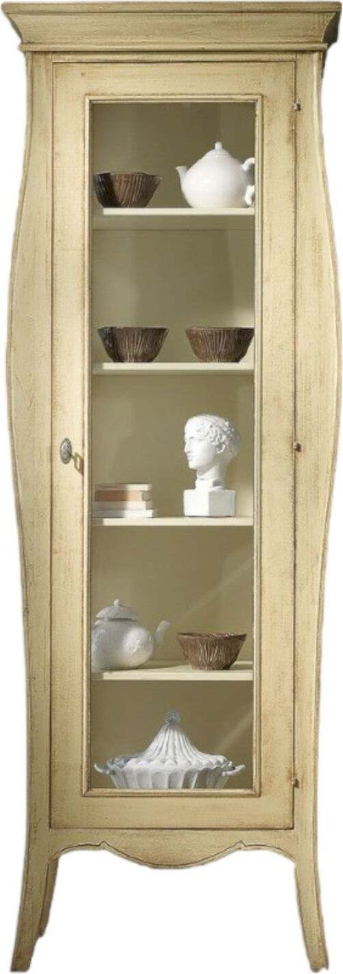 MOBILI-2G---VETRINA-1-PORTA-IN-LEGNO-LACCATO-AVORIO-PATINATO-MISURE-L.71-P.48-H.204