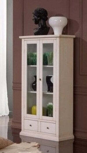MOBILI-2G---Vetrina-2-ante-2-cassetti-in-Legno-shabby-bianco-90X40X160