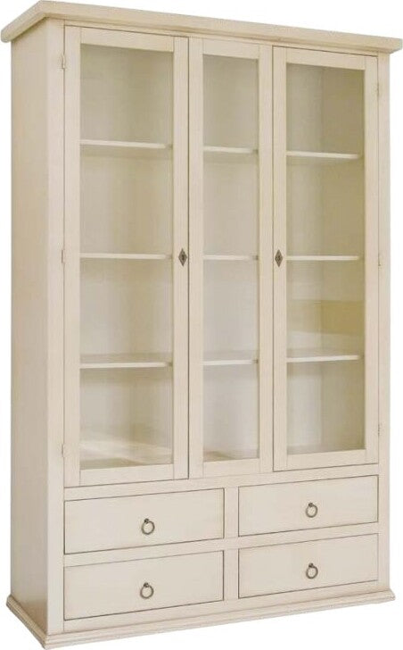 MOBILI-2G---Vetrina-2-ante-4-cassetti-in-Legno-shabby-avorio-anticato-118X40X185