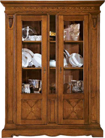 MOBILI-2G---VETRINA-2-ANTE-IN-LEGNO-ARTE-POVERA-FINITURA-CILIEGIO-PATINATO-L.162-P.49-H.214