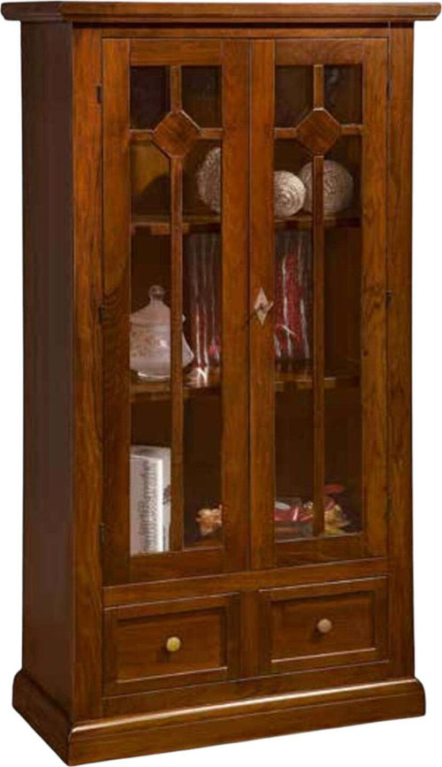 MOBILI-2G---VETRINA-2-PORTE-2-CASSETTI-IN-LEGNO-TINTA-NOCE-ARTE-POVERA-L-81-P-42-H-153-cm