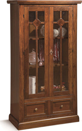 MOBILI-2G---VETRINA-2-PORTE-2-CASSETTI-IN-LEGNO-TINTA-NOCE-ARTE-POVERA-L-81-P-42-H-153-cm
