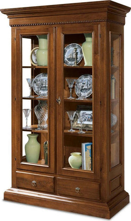 MOBILI-2G---VETRINA-2-PORTE-2-CASSETTI-IN-LEGNO-TINTA-NOCE-L.125-x-P.48-H.196