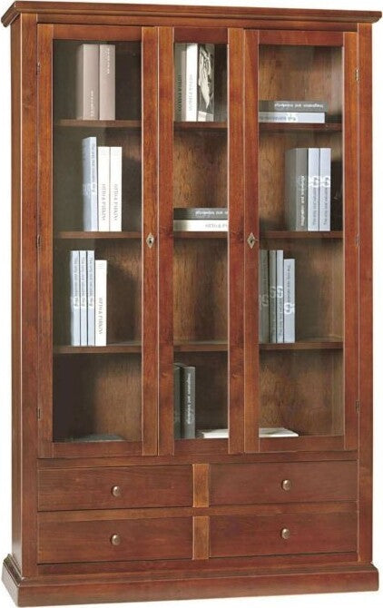 MOBILI-2G---VETRINA-2-PORTE-4-CASSETTI-ARTE-POVERA-LEGNO-TINTA-NOCE-119X40X185