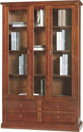 MOBILI-2G---VETRINA-2-PORTE-4-CASSETTI-ARTE-POVERA-LEGNO-TINTA-NOCE-119X40X185