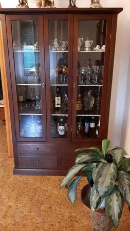 MOBILI-2G---VETRINA-2-PORTE-4-CASSETTI-ARTE-POVERA-LEGNO-TINTA-NOCE-119X40X185