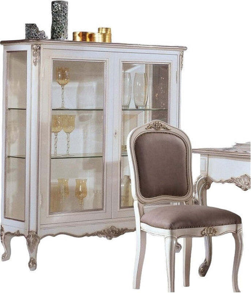 MOBILI-2G---Vetrina-2-porte-classica-legno-shabby-bianco-argento-130X50x150
