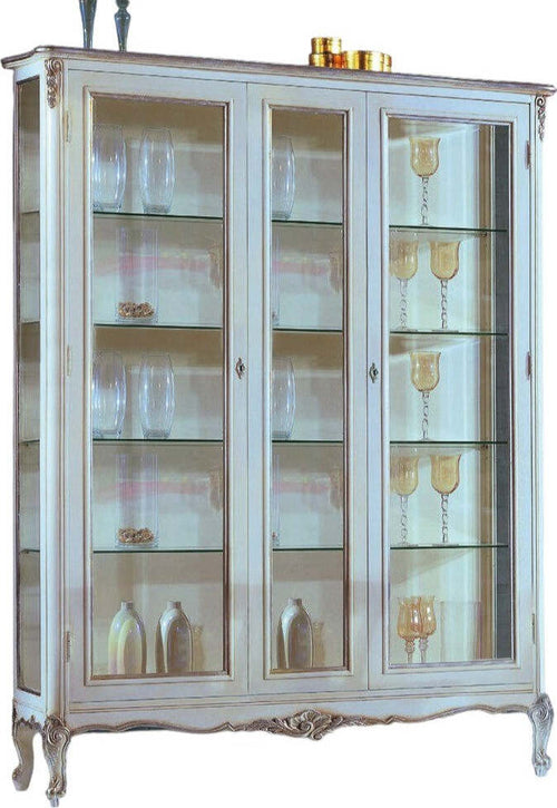MOBILI-2G---Vetrina-2-porte-classica-legno-shabby-bianco-argento-164X51x215