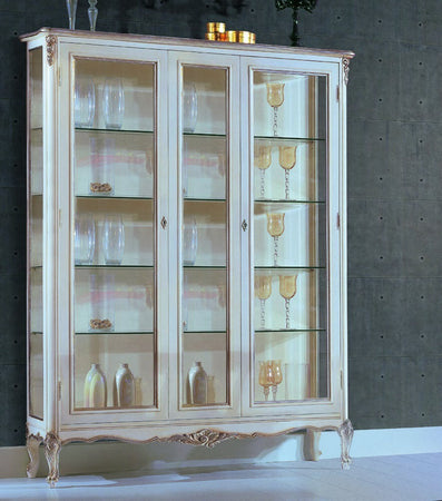 MOBILI-2G---Vetrina-2-porte-classica-legno-shabby-bianco-argento-164X51x215