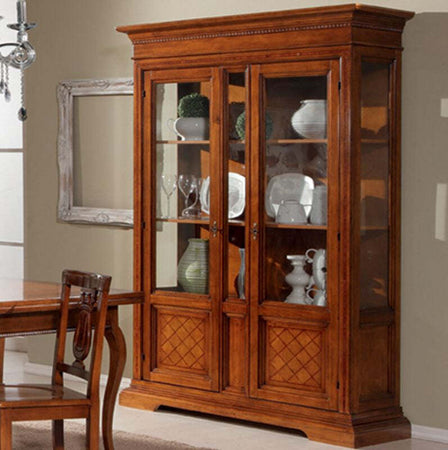 MOBILI-2G---VETRINA-2-PORTE-IN-LEGNO-ARTE-POVERA-TINTA-NOCE-BASSANO-146X53X213
