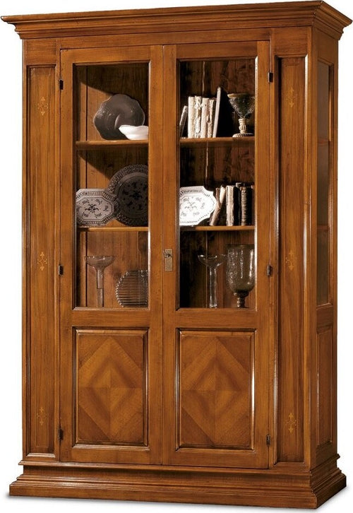 MOBILI-2G---VETRINA-2-PORTE-IN-LEGNO-ARTE-POVERA-TINTA-NOCE-L.160-x-P.50-H.215