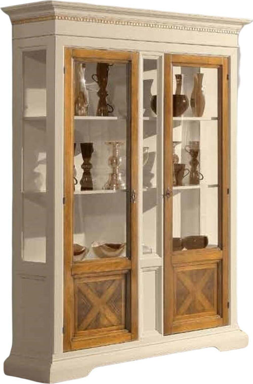 MOBILI-2G---VETRINA-2-PORTE-IN-LEGNO-CLASSICA-AVORIO-NOCE-146X53X213