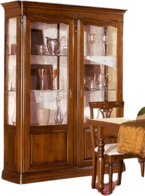 MOBILI-2G---VETRINA-2-PORTE-IN-LEGNO-CON-INTARSIO-A-CAPITELLO-TINTA-NOCE-L.148-P.50-H.205