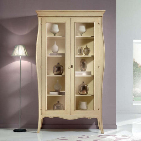 MOBILI-2G---VETRINA-2-PORTE-IN-LEGNO-SHABBY-AVORIO-PATINATO-L.115-P.48-H.204