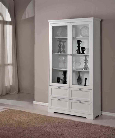 MOBILI-2G---VETRINA-2-PORTE-IN-LEGNO-SHABBY-BIANCO-OPACO-L.100-P.40-H.190