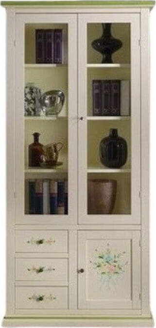 MOBILI-2G---Vetrina-3-ante-3-cassetti-in-Legno-shabby-avorio-anticato-decorato-90X41X186