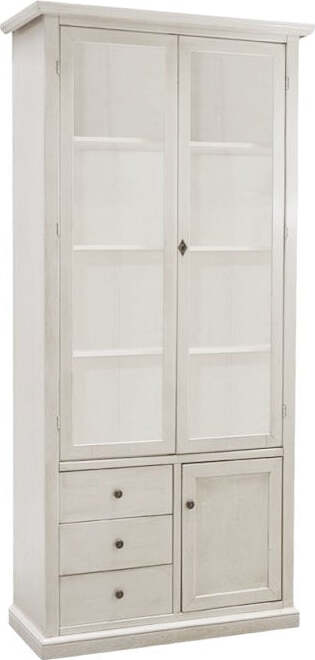 MOBILI-2G---Vetrina-3-ante-3-cassetti-in-Legno-shabby-bianco-anticato-90X41X186