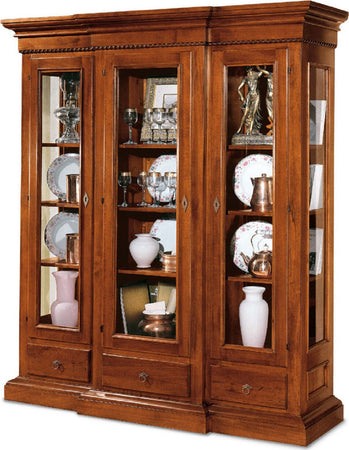 MOBILI-2G---VETRINA-3-PORTE-IN-LEGNO-ARTE-POVERA-TINTA-NOCE-179x49X200
