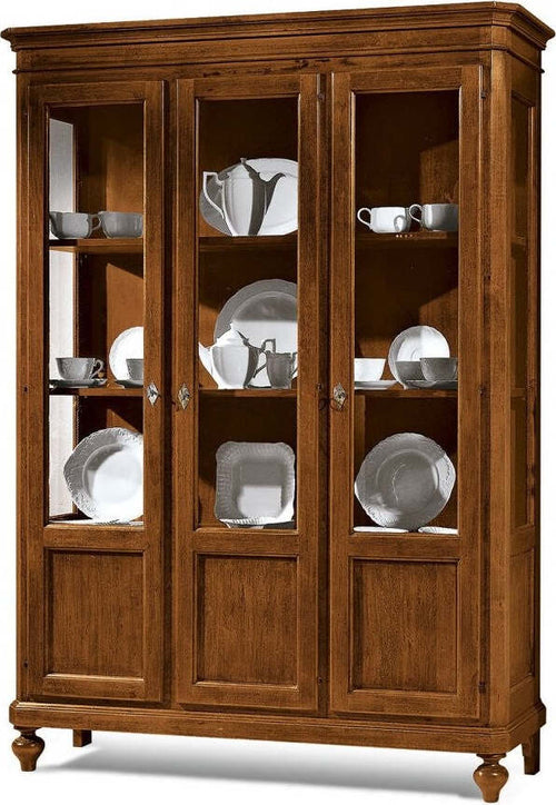 MOBILI-2G---VETRINA-3-PORTE-IN-LEGNO-ARTE-POVERA-TINTA-NOCE-L.144-x-P.45-H.200