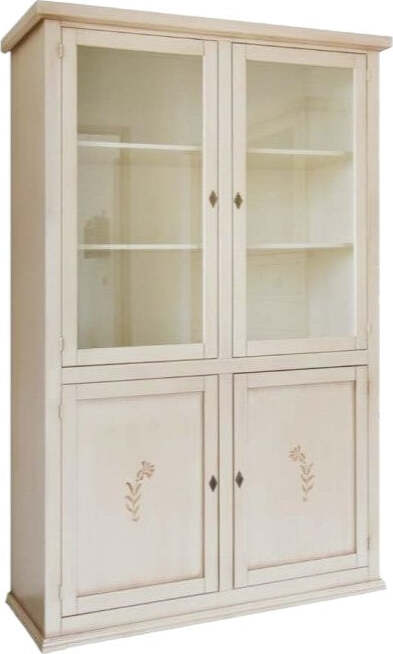 MOBILI-2G---Vetrina-4-ante-in-Legno-shabby-avorio-anticato-decorata-120X41X187