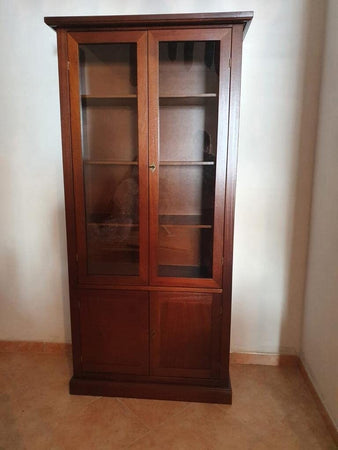 MOBILI-2G---VETRINA-ARTE-POVERA-2-PORTE-IN-LEGNO-TINTA-NOCE-90X41X186